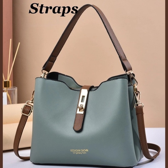 Vesasan Gaohn Green and Brown Shoulder/ Crossbody Bag with Faux Leather NWOT - Picture 1 of 13